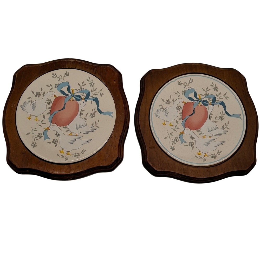 2 Vintage Marmalade Goose Ceramic and Wood Trivet or Wall Hanging *Set of 2